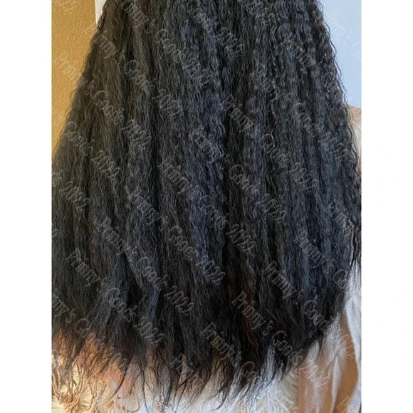 Synthetic Lace Front Wig Kinky Straight 1B/30 Bangs 20" Long Hair Deep Part U - Picture 8 of 12